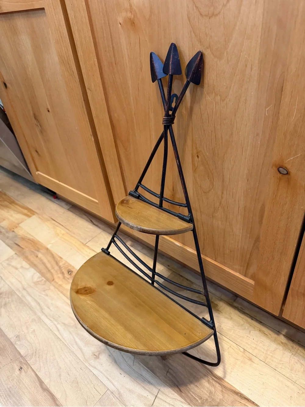 Teepee Wood and Black Metal Tiered Wall Shelf